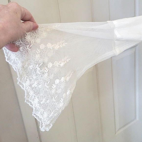 FREE PEOPLE Sheer Embroidered Top Bell Sleeves Cream - Picture 12 of 15